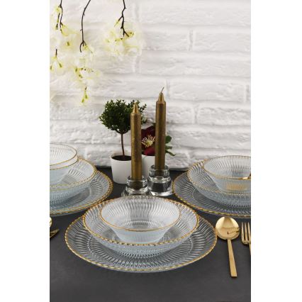 12-delars servis i klart glas med guldfinish