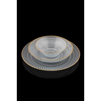 12-delars servis i klart glas med guldfinish