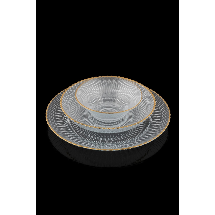 12-delars servis i klart glas med guldfinish