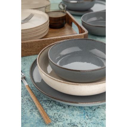 16-delars middagsservis i porslin, grå/beige