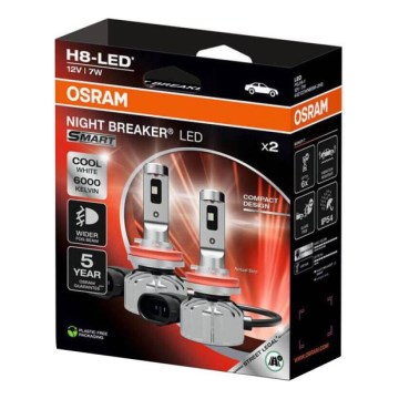 2-pack LED-bilampa NIGHT BREAKER SMART H8 PGJ19-1/7W/12V 6000K - Osram