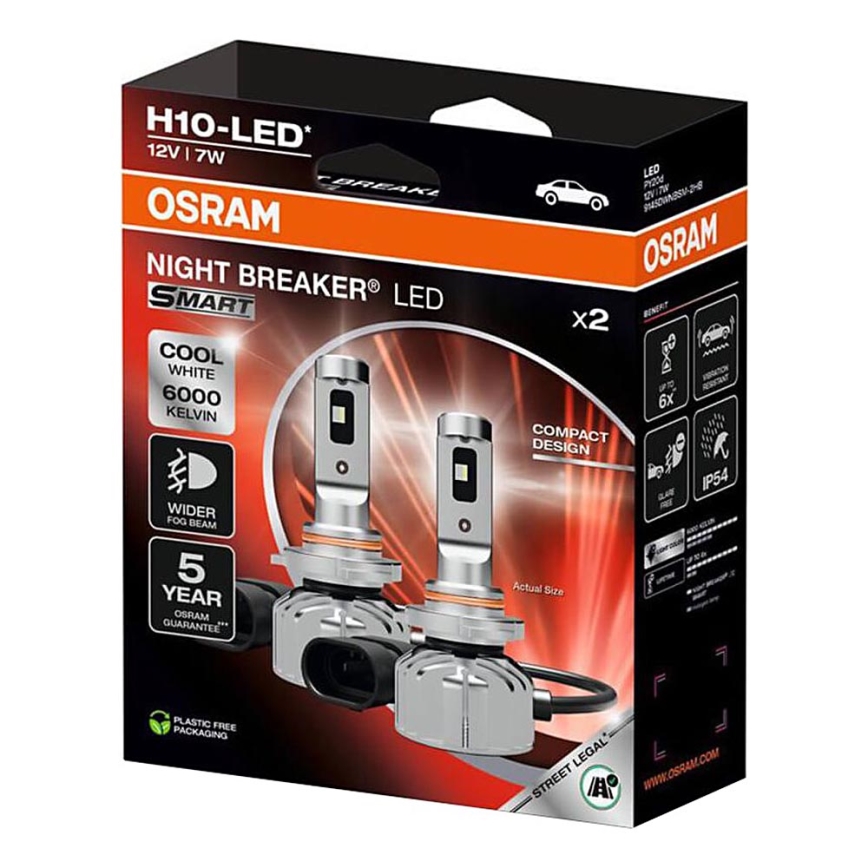 2-pack LED-bilampor NIGHT BREAKER SMART H10 PY20d/7W/12V 6000K - Osram