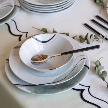 24-delars matservis, grå/grön, porslin