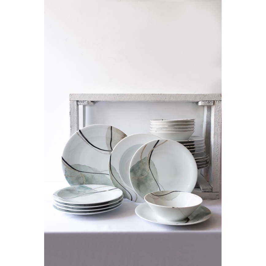 24-delars matservis, grå/grön, porslin