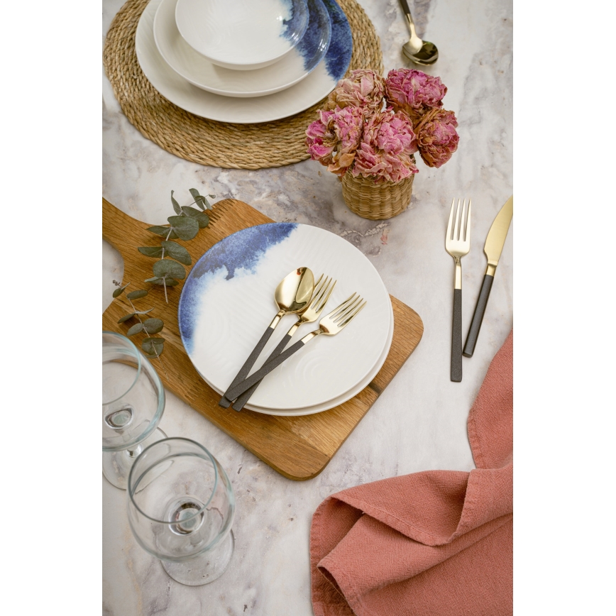 24-delars middagsservis i porslin, vit/blå