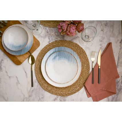 24-delars middagsservis i porslin, vit/blå