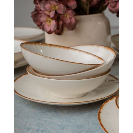 24-delars porslinsservis, beige/brun