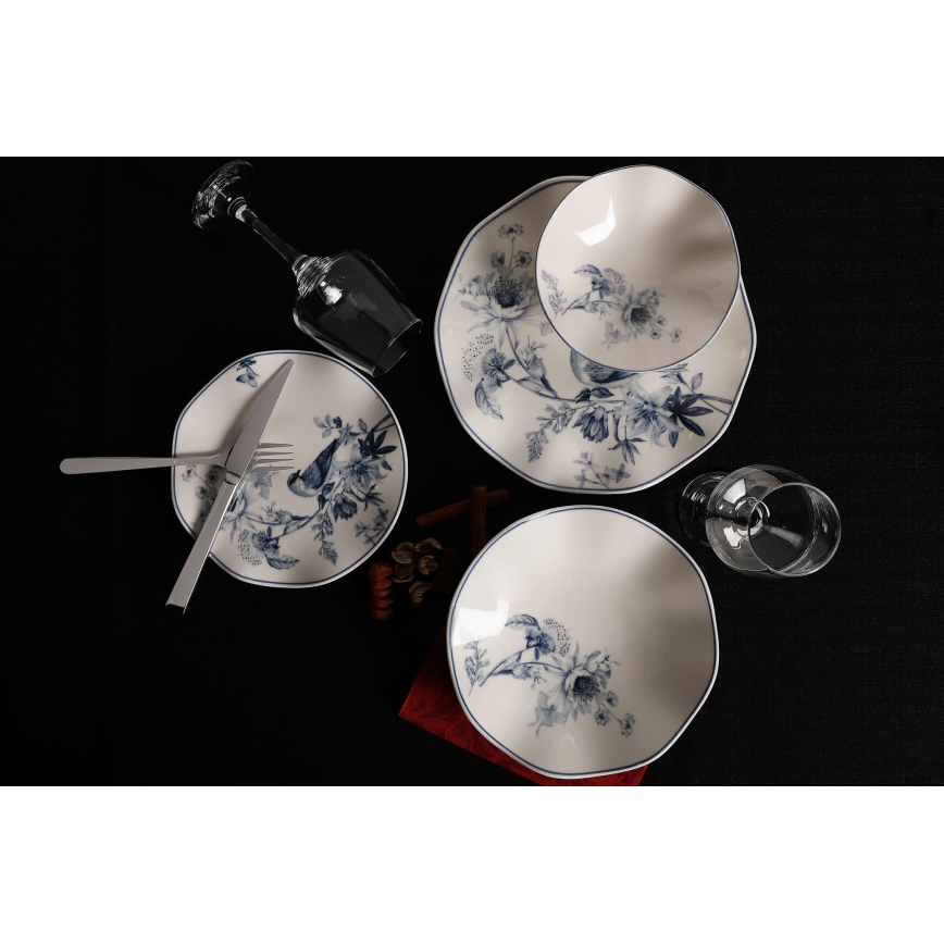 24-delars porslinsservis, vit/blå
