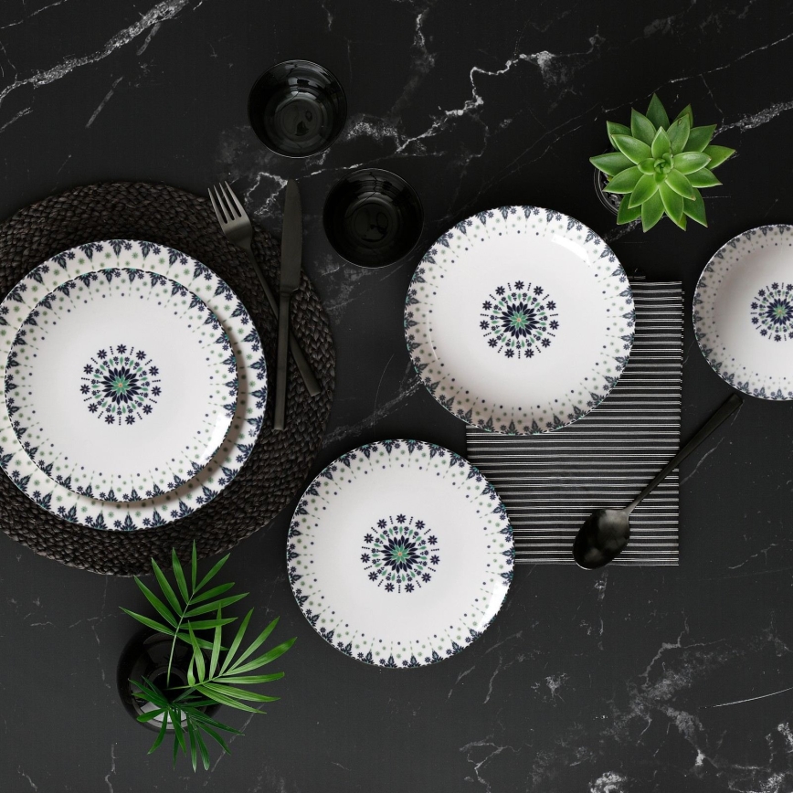 24-delars porslinsservis, vit/blå