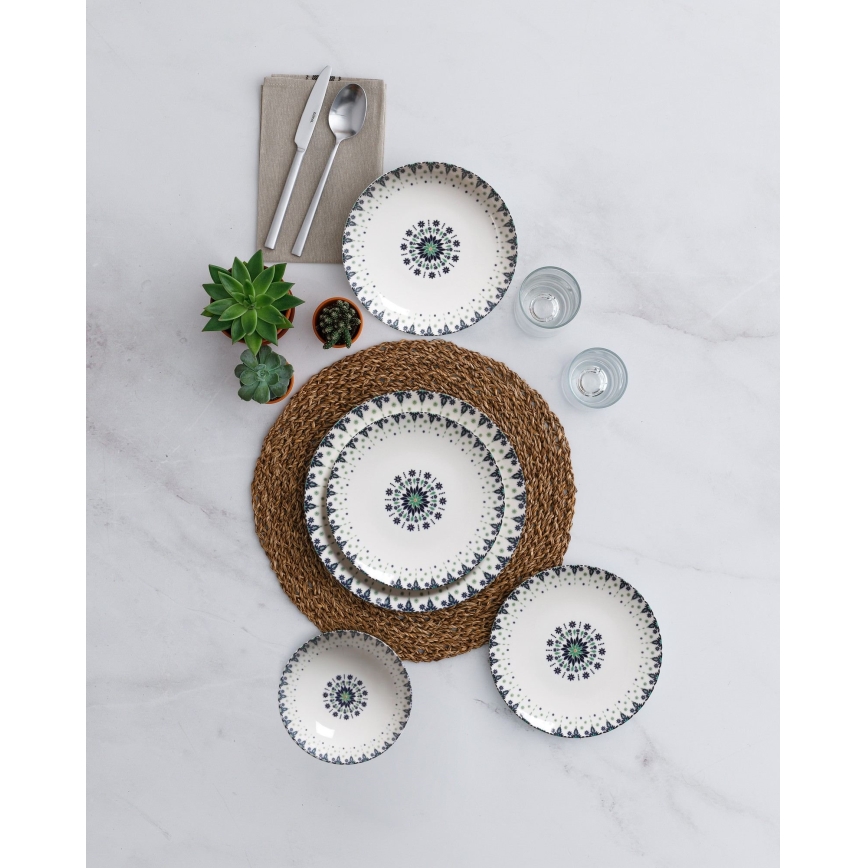 24-delars porslinsservis, vit/blå