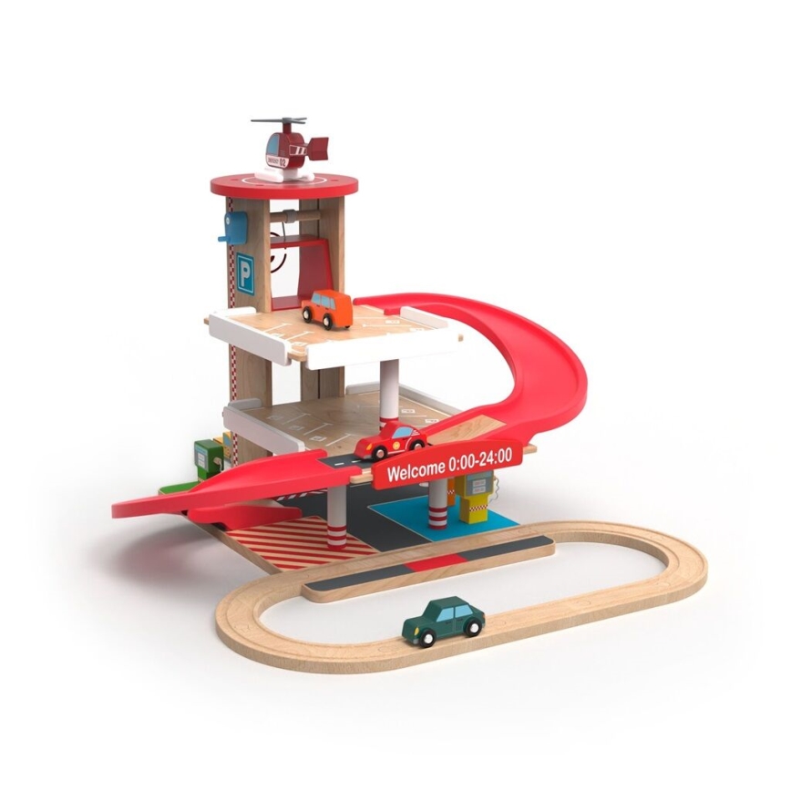 2Kids Toys - Trägarage med tågspår