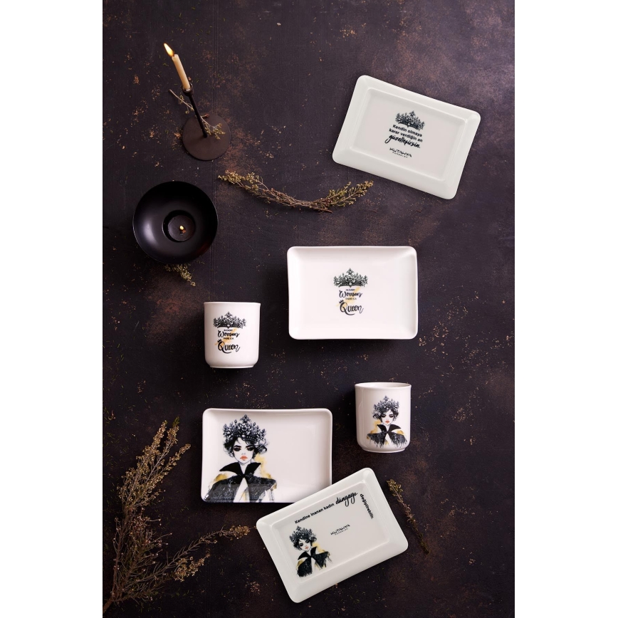 4-delars servis i svart/vitt porslin