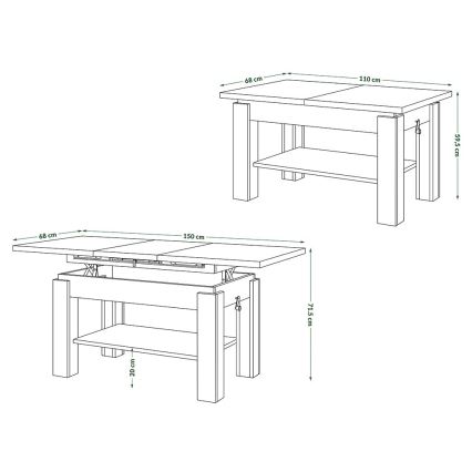 Utdragbart soffbord/matbord med hylla ADONIS ek craft/svart
