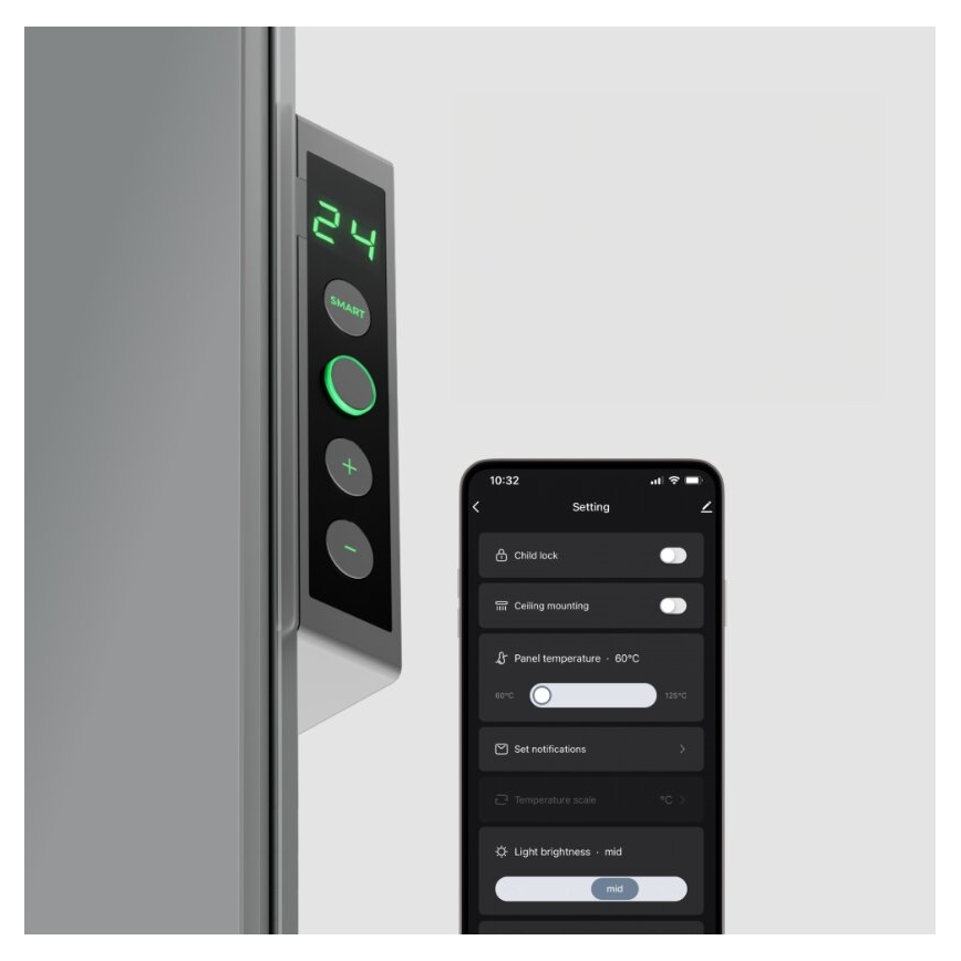 AENO - Smart elektrisk infraröd panel med LED display 700W Timer/termostat IP44 Wi-fi grå