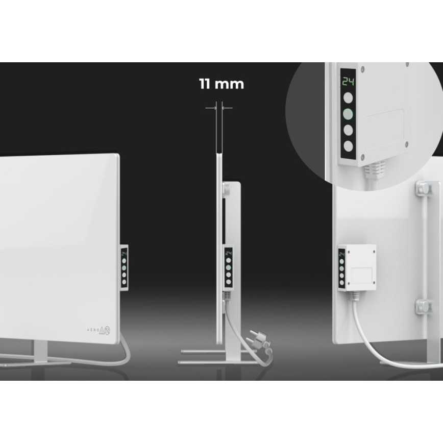 AENO - Smart elektrisk infraröd panel med LED display 700W Timer/termostat IP44 Wi-fi vit