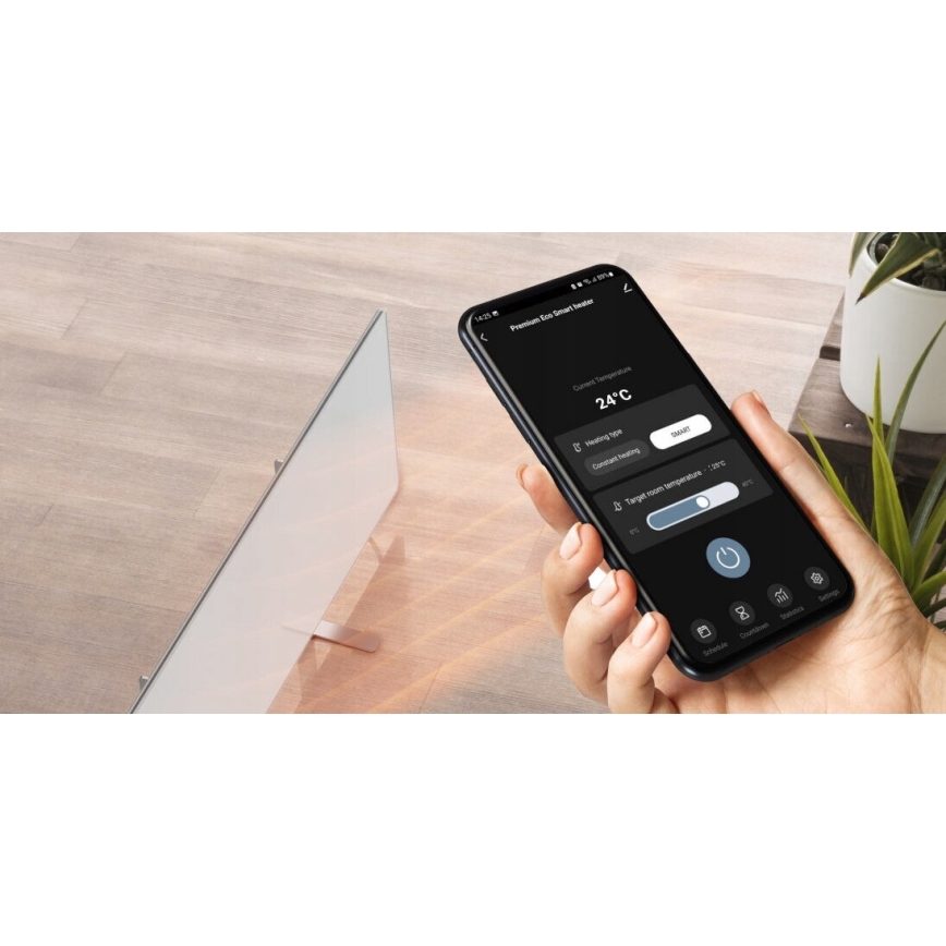 AENO - Smart elektrisk infraröd panel med LED display 700W Timer/termostat IP44 Wi-fi vit