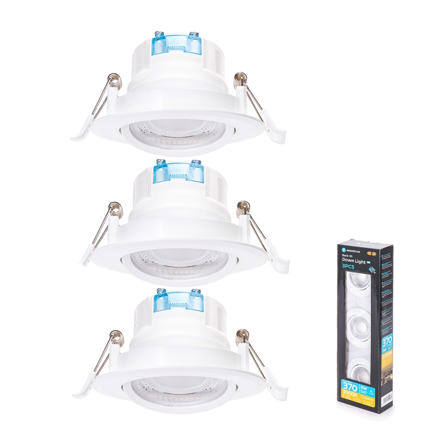 Aigostar - 3-pack LED infällda downlights, 5 W, 230 V, 3000 K, Ø 8,5 cm, vit