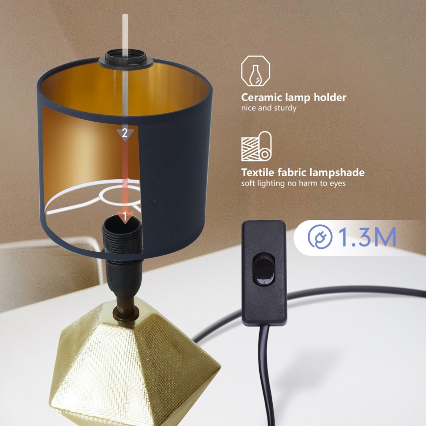 Aigostar - Bordslampa 1xE14/40W/230V gyllene/svart