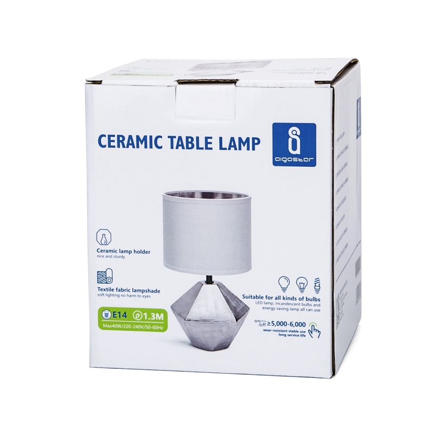 Aigostar - Bordslampa 1xE14/40W/230V silver/vit
