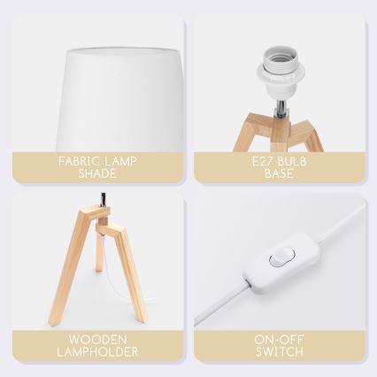 Aigostar - Bordslampa i trä 1xE27/60W/230V, tall