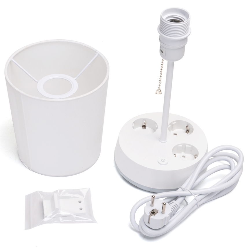 Aigostar - Bordslampa med eluttag 1xE27/60W/230V vit