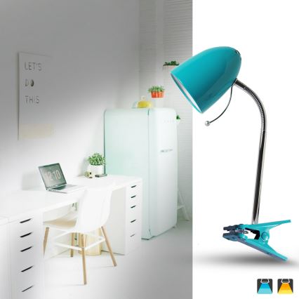 Aigostar -  Bordslampa med klämma 1xE27/11W/230V blå/skinande krom