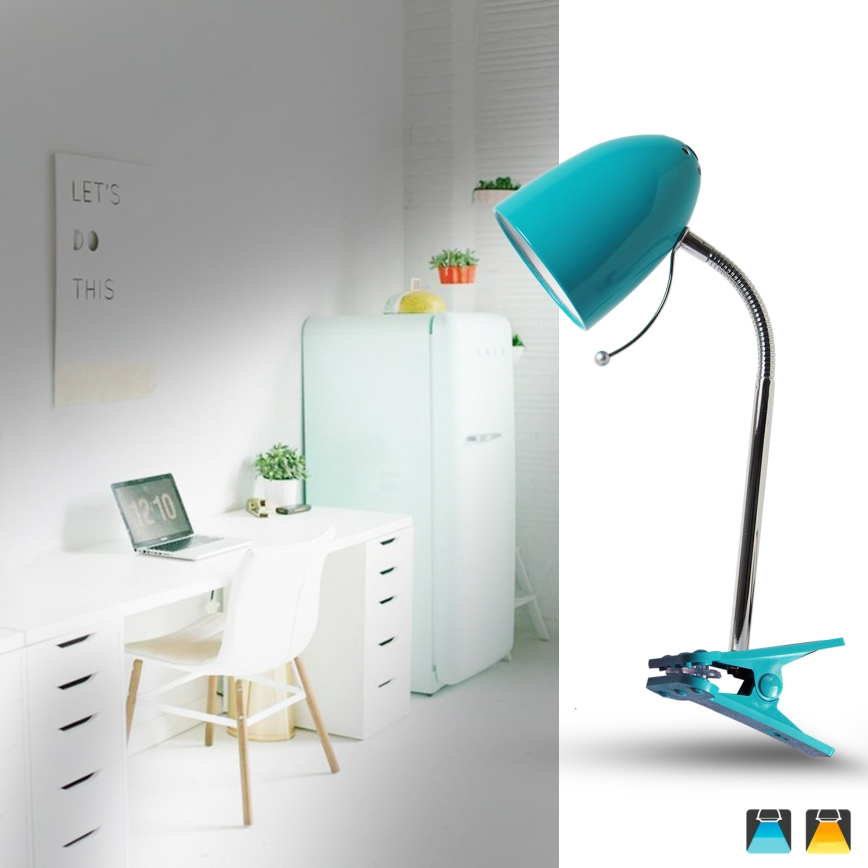 Aigostar -  Bordslampa med klämma 1xE27/11W/230V blå/skinande krom