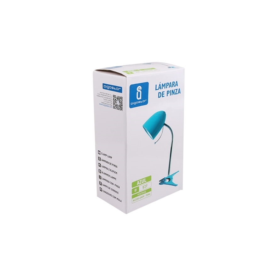 Aigostar -  Bordslampa med klämma 1xE27/11W/230V blå/skinande krom