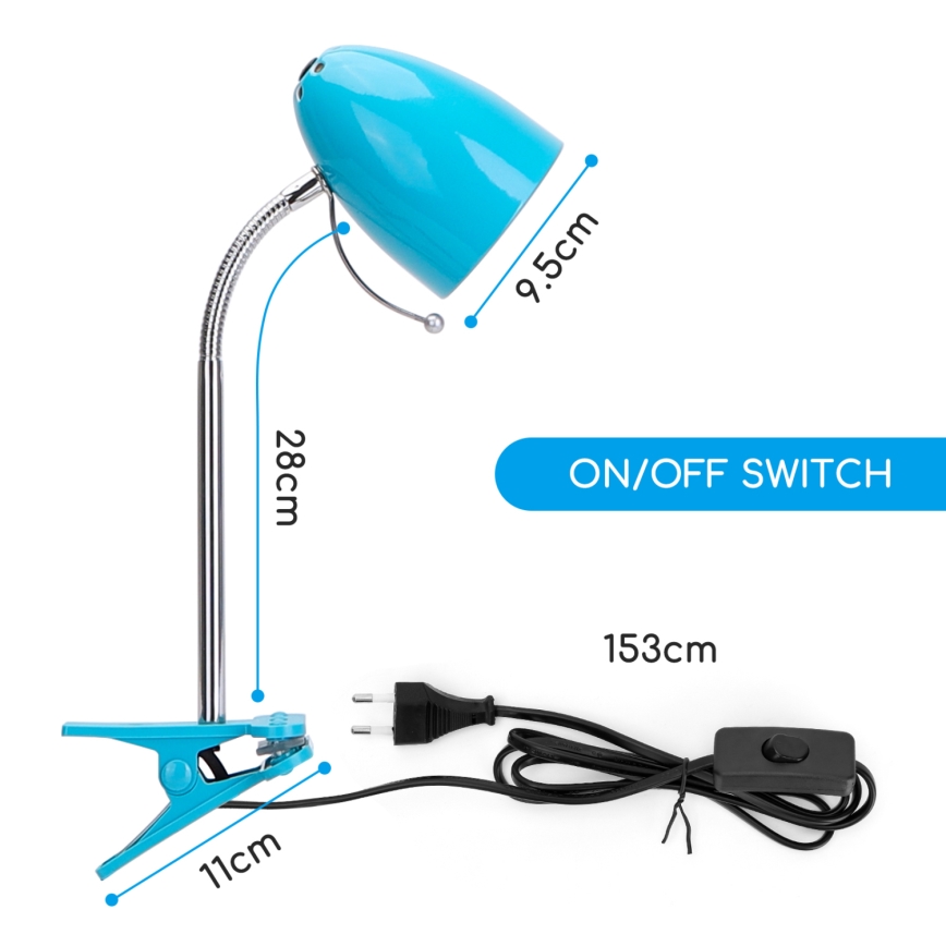Aigostar -  Bordslampa med klämma 1xE27/11W/230V blå/skinande krom