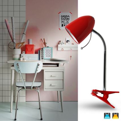 Aigostar - Bordslampa med klämma 1xE27/11W/230V röd/skinande krom