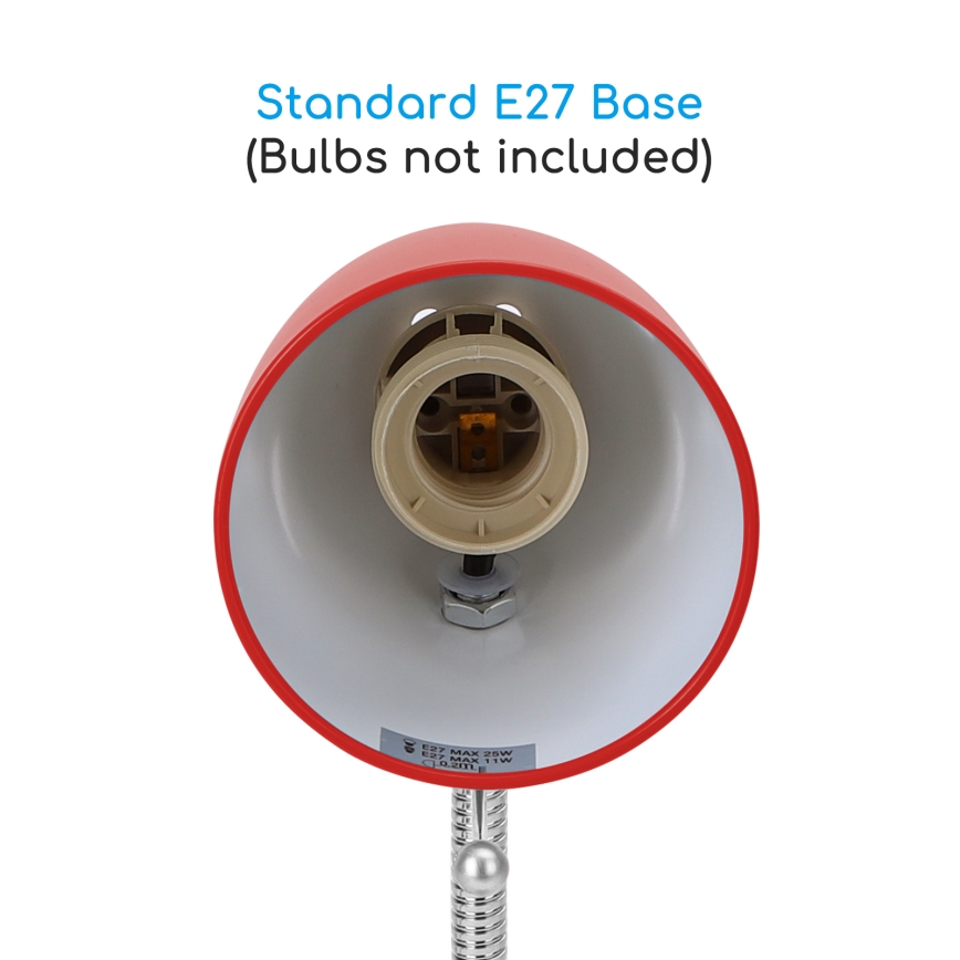 Aigostar - Bordslampa med klämma 1xE27/11W/230V röd/skinande krom