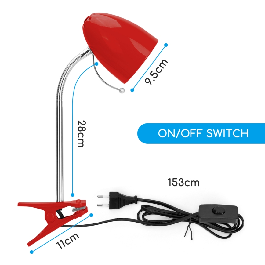 Aigostar - Bordslampa med klämma 1xE27/11W/230V röd/skinande krom