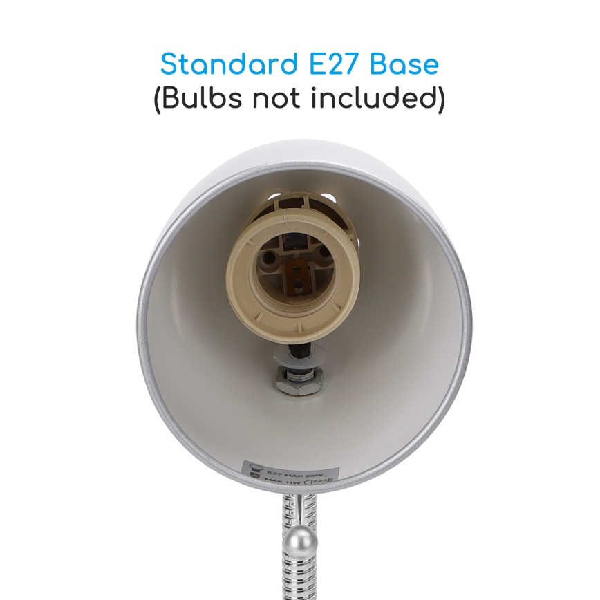 Aigostar -  Bordslampa med klämma 1xE27/11W/230V silver/skinande krom