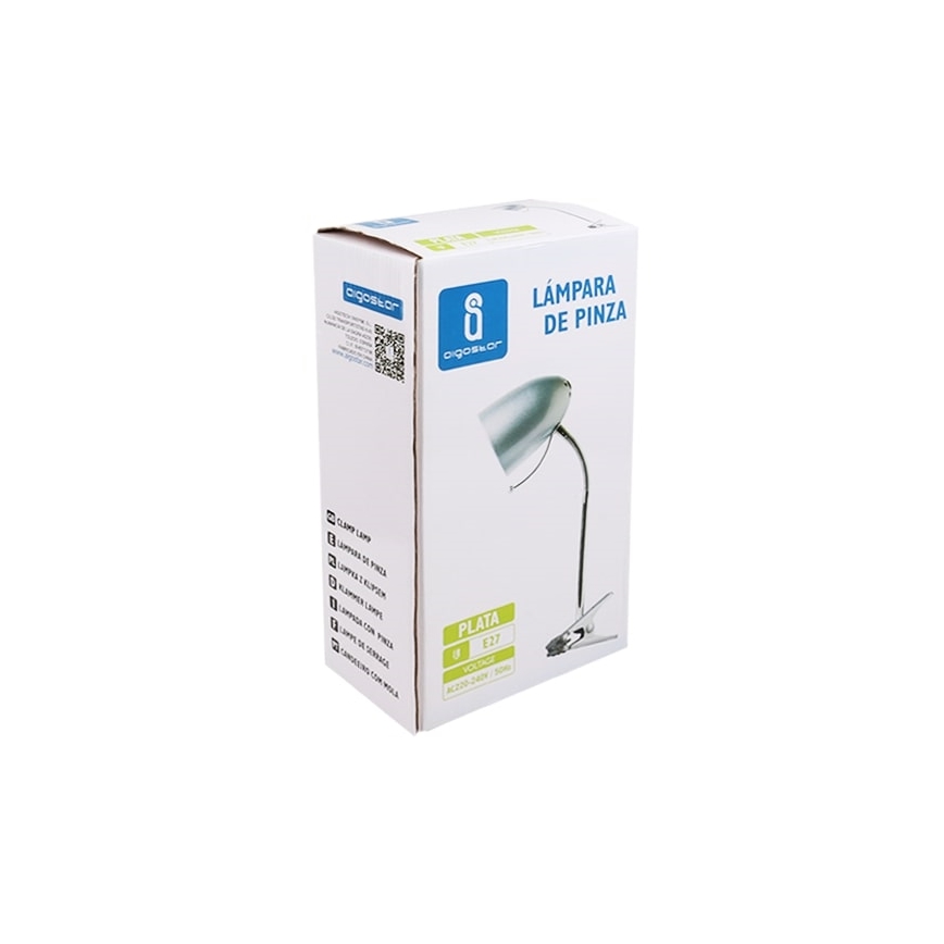 Aigostar -  Bordslampa med klämma 1xE27/11W/230V silver/skinande krom