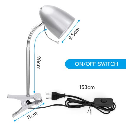 Aigostar -  Bordslampa med klämma 1xE27/11W/230V silver/skinande krom