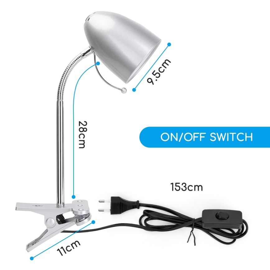 Aigostar -  Bordslampa med klämma 1xE27/11W/230V silver/skinande krom