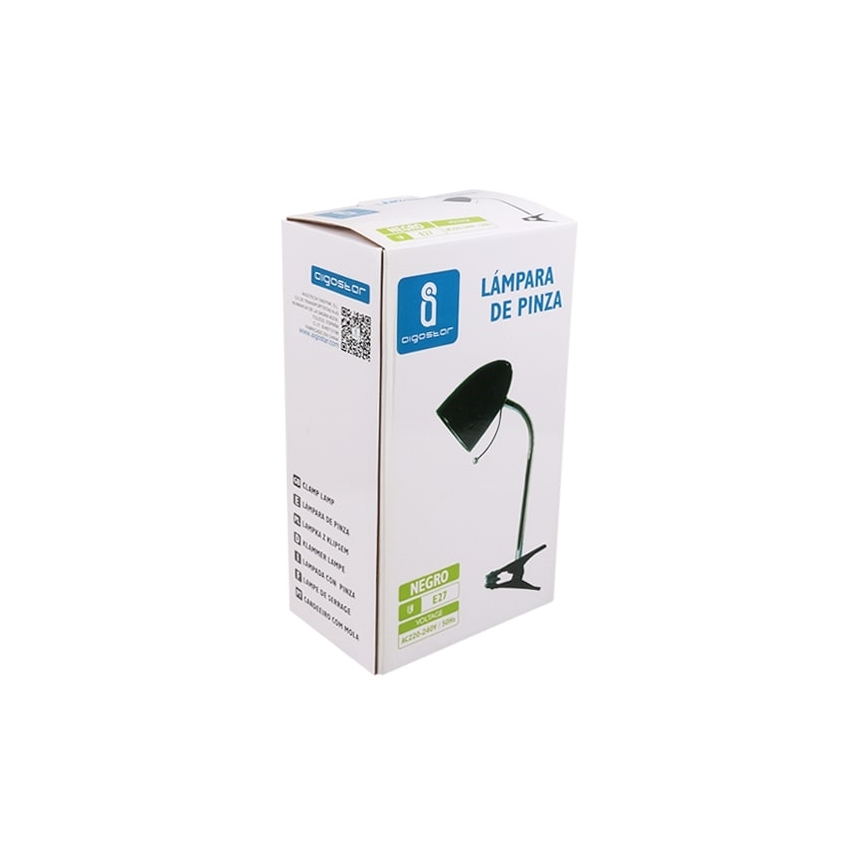 Aigostar -  Bordslampa med klämma 1xE27/11W/230V svart/skinande krom
