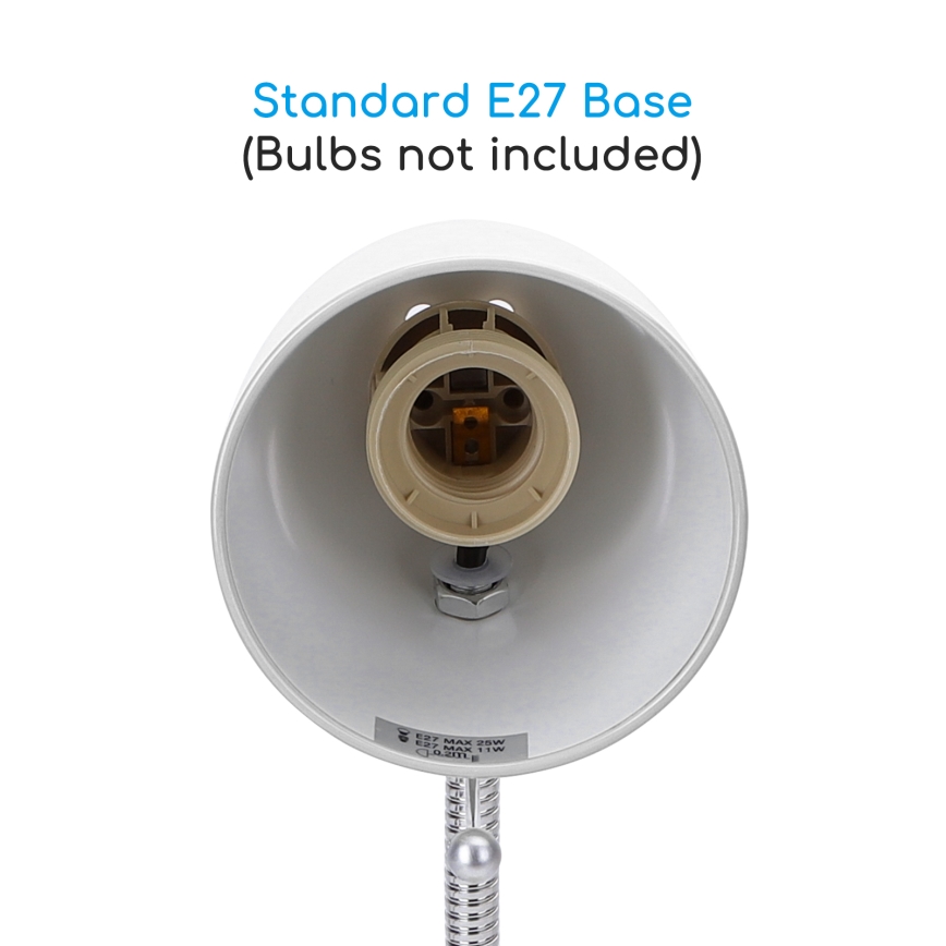Aigostar -  Bordslampa med klämma 1xE27/11W/230V vit/skinande krom