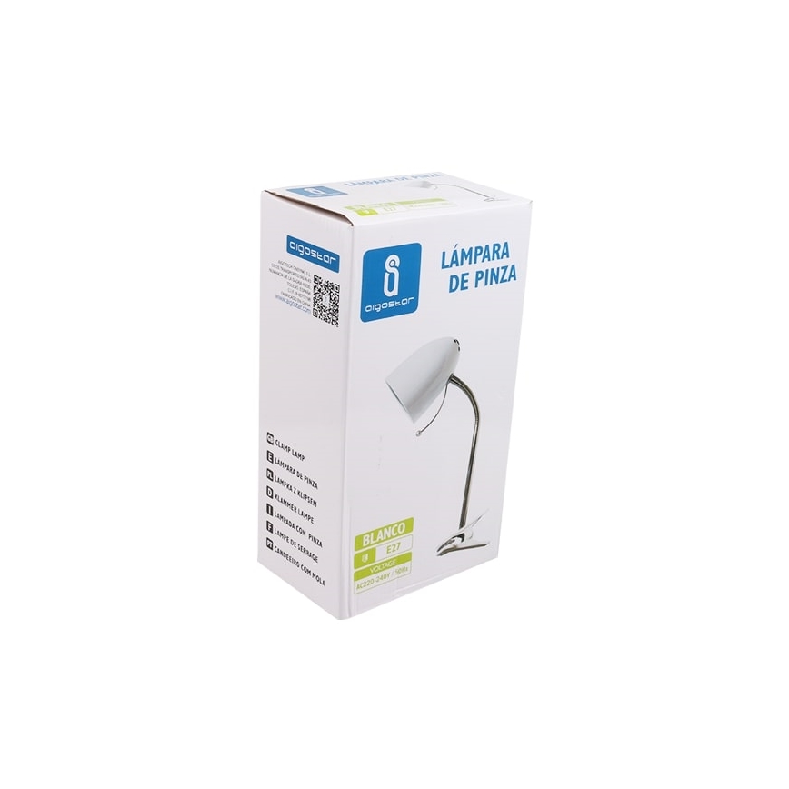 Aigostar -  Bordslampa med klämma 1xE27/11W/230V vit/skinande krom