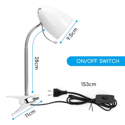 Aigostar -  Bordslampa med klämma 1xE27/11W/230V vit/skinande krom