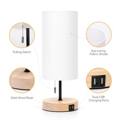 Aigostar - Bordslampa med USB-port 1xE27/40W/230V beige