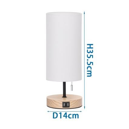 Aigostar - Bordslampa med USB-port 1xE27/40W/230V beige