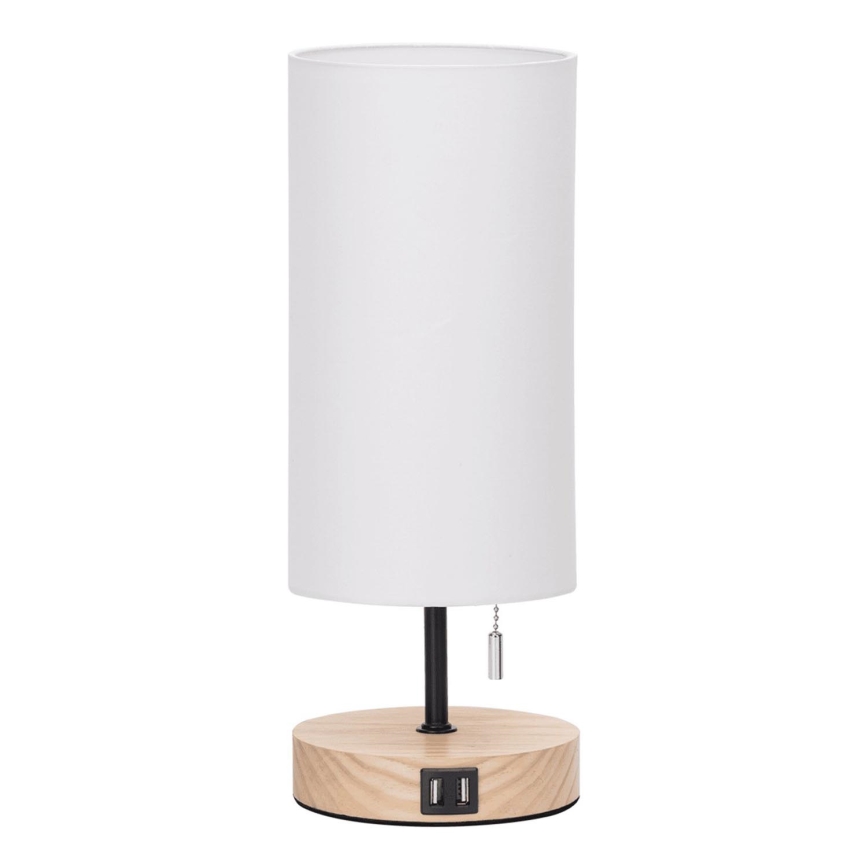 Aigostar - Bordslampa med USB-port 1xE27/40W/230V beige