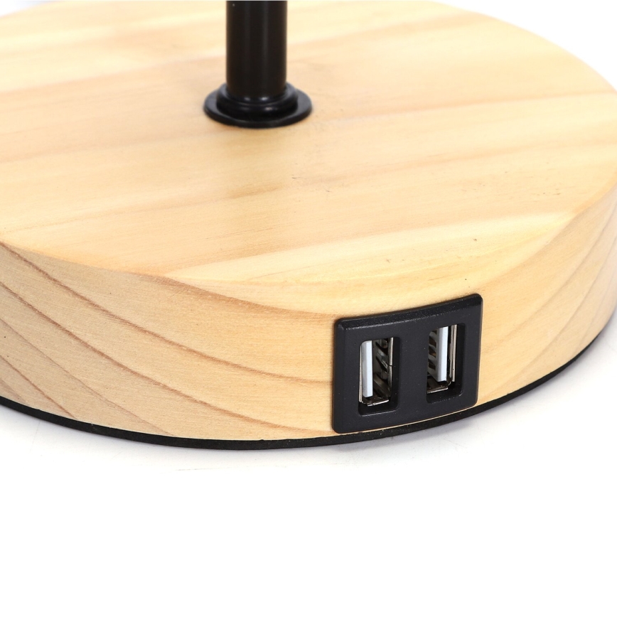 Aigostar - Bordslampa med USB-port 1xE27/40W/230V beige