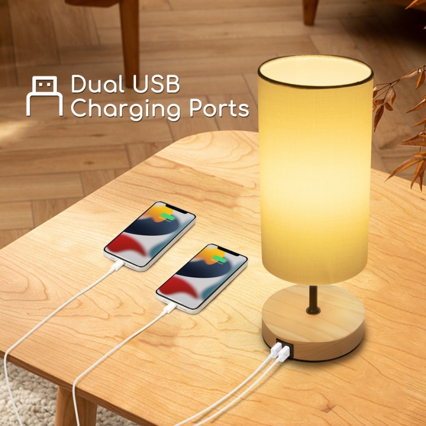 Aigostar - Bordslampa med USB-port 1xE27/40W/230V beige