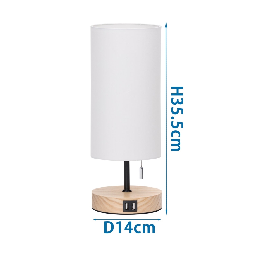 Aigostar - Bordslampa med USB-port 1xE27/40W/230V beige