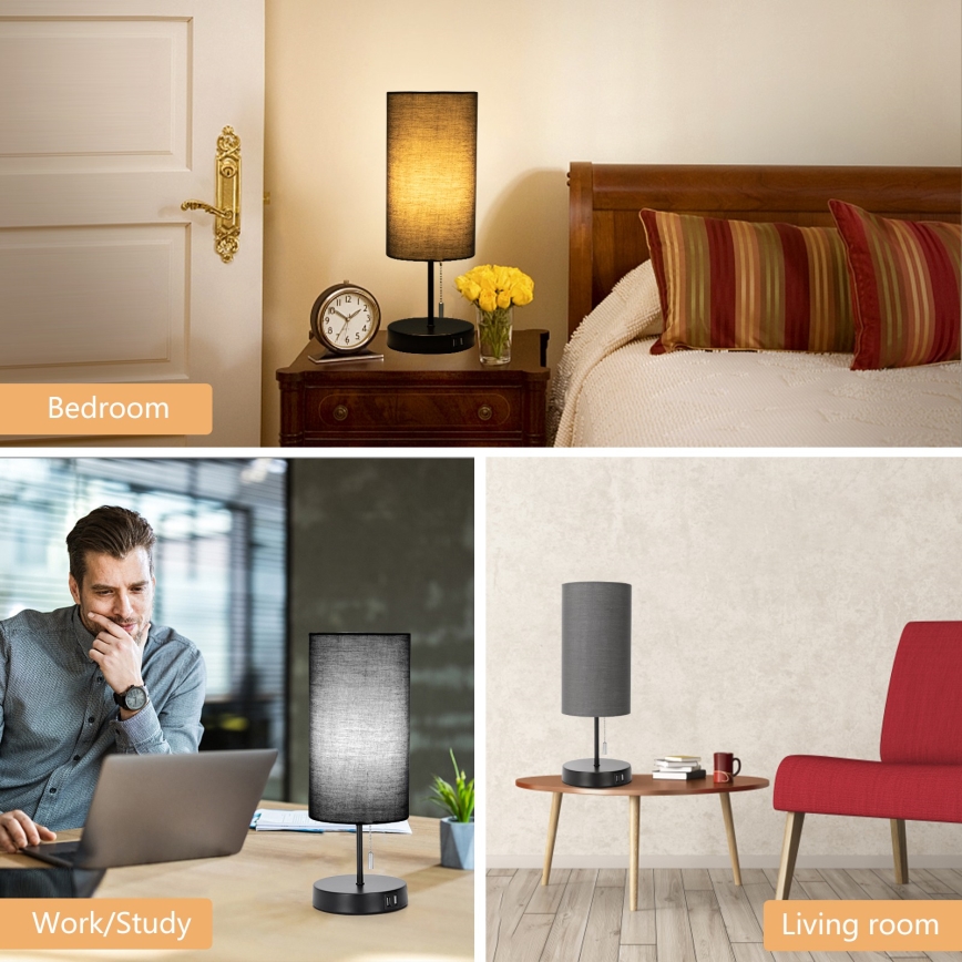 Aigostar - Bordslampa med USB-port 1xE27/40W/230V svart