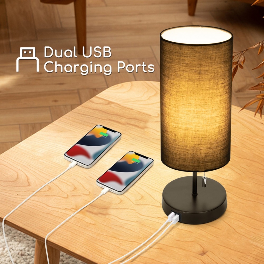Aigostar - Bordslampa med USB-port 1xE27/40W/230V svart
