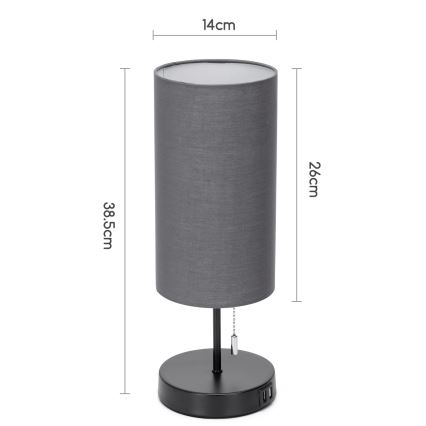 Aigostar - Bordslampa med USB-port 1xE27/40W/230V svart