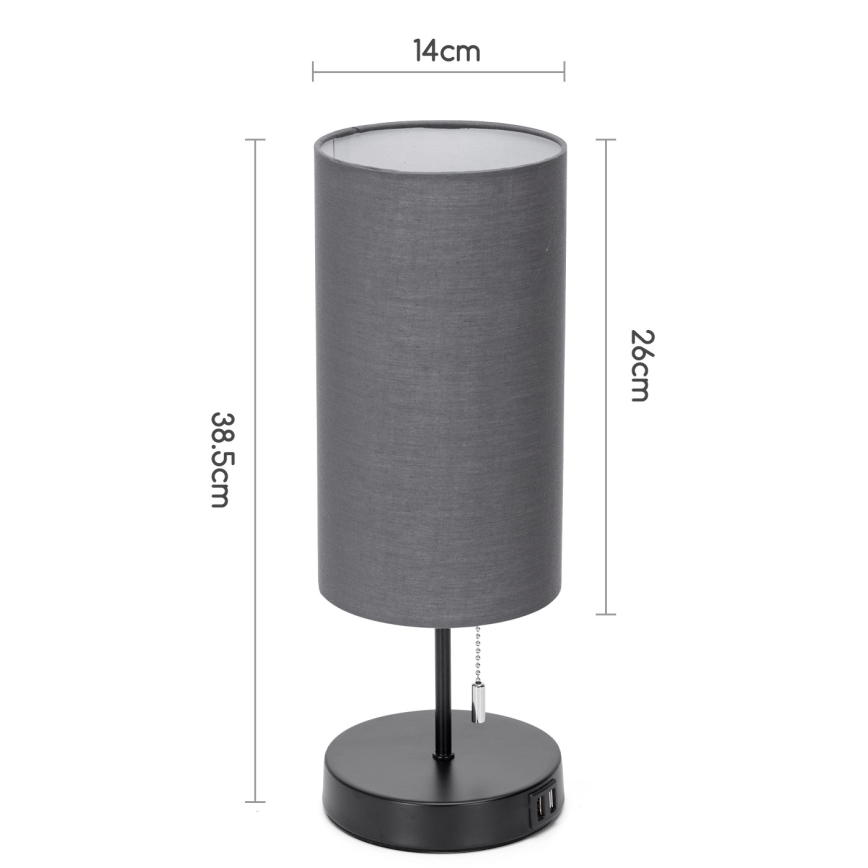 Aigostar - Bordslampa med USB-port 1xE27/40W/230V svart